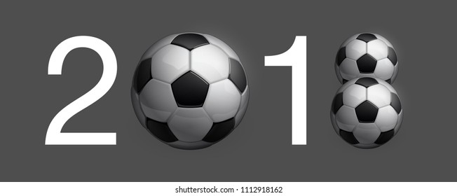 Football Soccer cup championship black Design banner. Illustration banner Football Soccer cup Russia 2018 championship logo Realistic soccer ball Isolated on black background