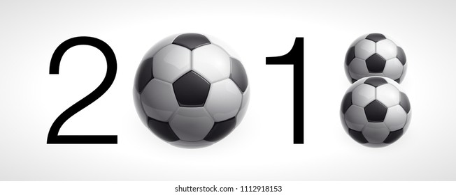 Football Soccer cup championship white Design banner. Illustration banner Football Soccer cup Russia 2018 championship logo Realistic soccer ball Isolated on white background