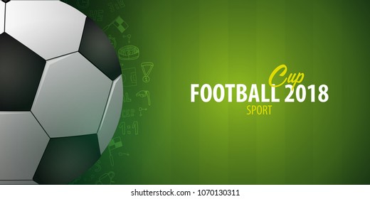 Football or Soccer design banner with hand draw doodle elements. Soccer championship. Vector ball. Vector illustration