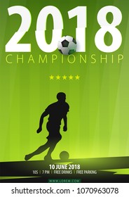 Football or Soccer design poster with hand draw doodle elements on a background and football player silhouette. Soccer championship. Vector illustration