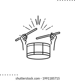football or soccer drum, drumbeat, rataplan, rub-a-dub vector icon in outline