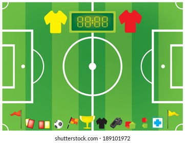 football soccer elements on soccer football field background