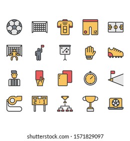 Football or soccer equipments icon and symbol set