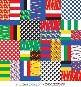 Football soccer europe tournament colorful geometric vector square seamless pattern or texture. European international team cup.
