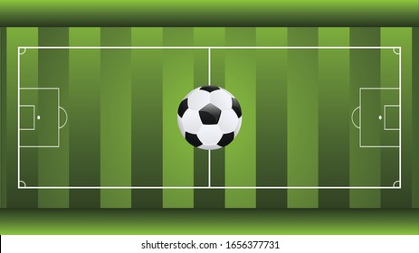 Football or soccer field with ball and white markings illustration.