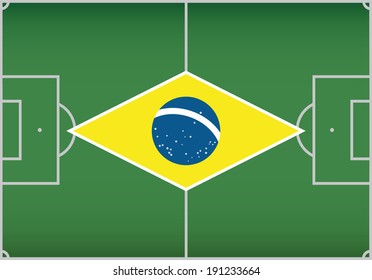 football / soccer field with flag of Brazil. Vector illustration