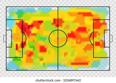 Football or soccer field with heat map. Map of location players during the game. Tactical and strategy sport background. 
