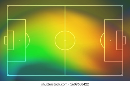 Football or soccer field with heat map for moving and location player during the game. Soccer game statistics or strategy.