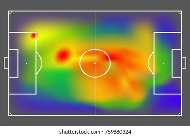 Campo de fútbol o de fútbol con mapa de calor para mover y ubicar al jugador durante el partido. Estadísticas o estrategia de juego de fútbol. Formato de archivo EPS10 vectorial.