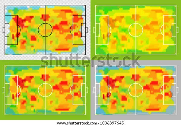 Football\
or soccer field with heat map. Map of location players during the\
game. Tactical and strategy sport background.\
