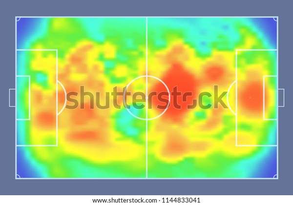 Football or soccer field with heat map. Map\
of location players during the game. Tactical and strategy football\
background. Sport\
background.