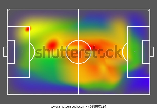 Football or soccer field with heat map for moving\
and location player during the game. Soccer game statistics or\
strategy. Vector EPS10 file\
format.