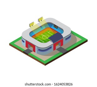 football soccer field sport stadium building isometric flat illustration vector isolated in white background