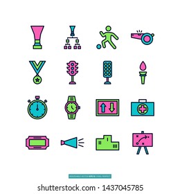 Football, Soccer Flat Line Icon Set Vector Illustration Logo Template For Website Or Mobile App.