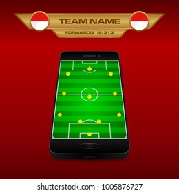 Football (Soccer) formation strategy template with perspective field on smartphone (4-3-3).