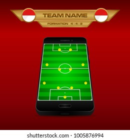 Football (Soccer) formation strategy template with perspective field on smartphone (4-4-2).