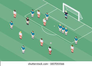 Football / Soccer Free Kick. Modern Style Sport Illustration. Ball On The Free Kick Spot At The Stadium. Isometric Vector Illustration