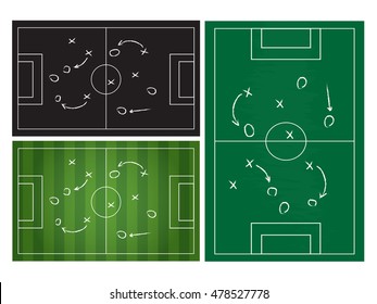 Football or soccer game strategy plan isolated on blackboard texture set