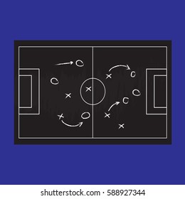 Football or soccer game strategy plan isolated on blackboard texture set