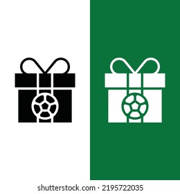 Football or Soccer Gift Box Vector icon in Glyph Style. A gift box with the soccer ball is a symbol of rewards or package. Vector illustration icons can be used for apps, websites, or part of a logo
