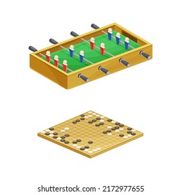 Football soccer and go strategy board games for adults and children set vector illustration