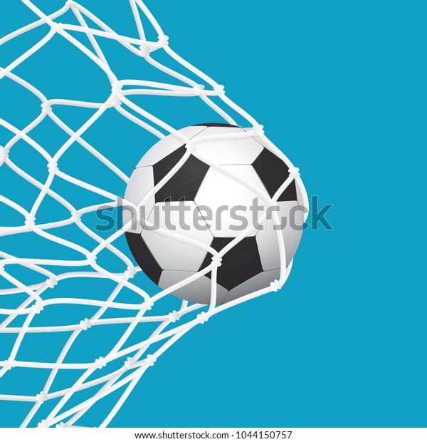 Football / Soccer Goal. Ball in Net on Blue\
Background. Sport Vector\
Illustration.