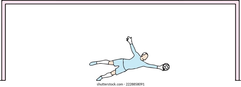 Football Soccer Goal gate goalie jumping minimalist line art illustration 