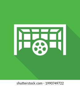 Football Or Soccer Goal Net Vector Icon In Solid Long Shadow Style. The Goal Is An Area That Must Be Guarded By A Goalkeeper. Vector Illustration Icons Can Be Used For Apps, Websites, Or Logo.