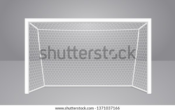Football soccer goal realistic sports equipment.\
Mini football goal with shadow. Isolated on gray background. Vector\
illustration eps10.