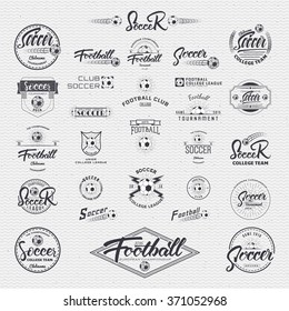 Football, Soccer Hand lettering badges labels can be used for design, presentations, brochures, flyers, sports equipment, corporate identity, sales