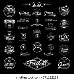 Football, Soccer Hand lettering badges labels can be used for design, presentations, brochures, flyers, sports equipment, corporate identity, sales