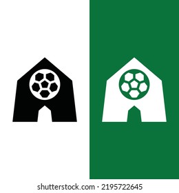 Football or Soccer Home icon in Glyph Style. a Home shape with soccer ball is a symbol of Home or Basecamp. Vector illustration icons can be used for applications, websites, or part of a logo.
