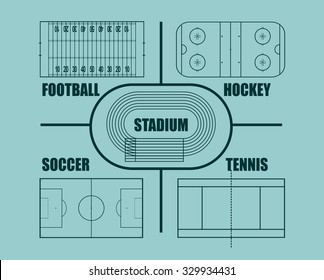 football, soccer, ice hockey, tennis fields plan set