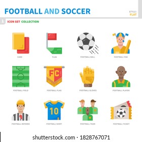 football and soccer icon set,color flat style,vector and illustration