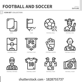 football and soccer icon set,outline style,vector and illustration