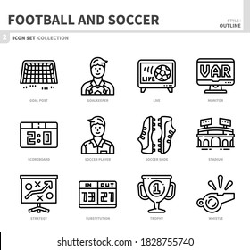 football and soccer icon set,outline style,vector and illustration