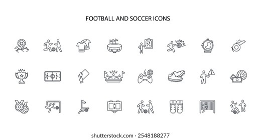 Futebol e ícone de futebol set.vetor.Editável sinal de estilo traço.linear para usar web design,ilustração logo.Symbol.