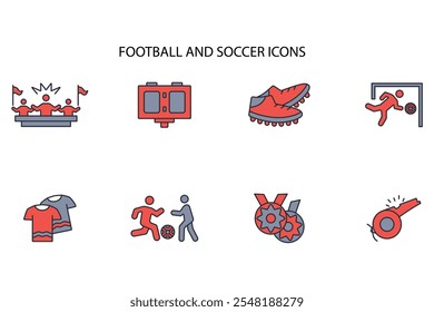 Futebol e ícone de futebol set.vetor.Editável sinal de estilo traço.linear para usar web design,ilustração logo.Symbol.