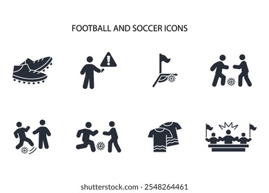 Futebol e ícone de futebol set.vetor.Editável sinal de estilo traço.linear para usar web design,ilustração logo.Symbol.