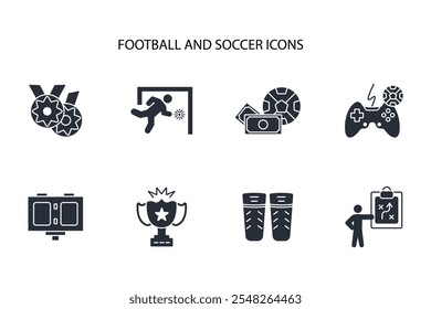 Futebol e ícone de futebol set.vetor.Editável sinal de estilo traço.linear para usar web design,ilustração logo.Symbol.