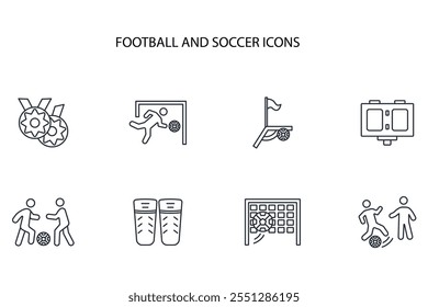 Futebol e ícone de futebol set.vetor.Editável sinal de estilo traço.linear para usar web design,ilustração logo.Symbol.