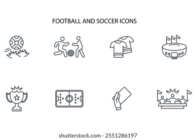 Futebol e ícone de futebol set.vetor.Editável sinal de estilo traço.linear para usar web design,ilustração logo.Symbol.