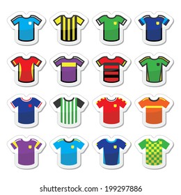 Football or soccer jerseys colorful icons set 