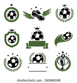Football and soccer labels and icons set. Vector