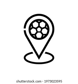 Football or Soccer Location Pin icon in Outline Style.The pin with the soccer ball is a symbol of stadium location or map. Vector illustration icons can be used for apps, game, or part of logo.