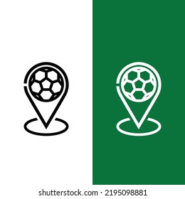 Football or Soccer Location Pin icon in Outline Style.The pin with the soccer ball is a symbol of stadium location or map. Vector illustration icons can be used for apps, game, or part of logo.