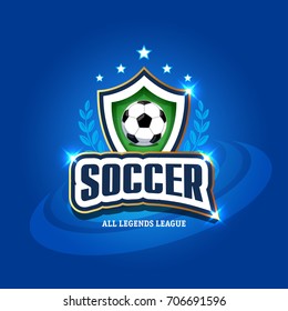 Football Soccer logo. Football badge design template, sport logotype.Themed T shirt. Isolated Vector illustration.