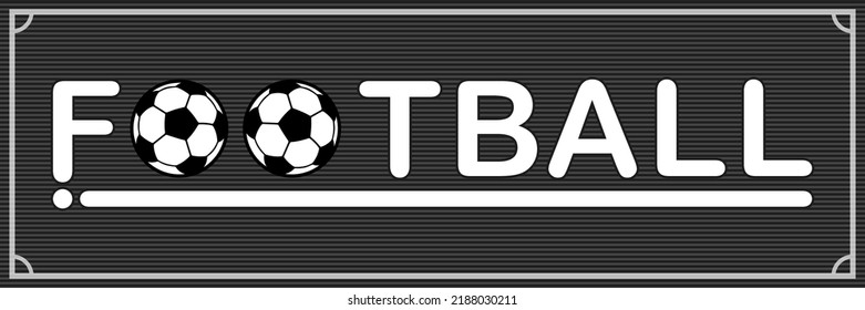 Football Soccer Logo. Soccer border on black football grass field. Poster or flyer background. Football game. Vector illustration