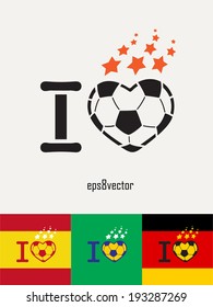 Football (soccer) love vector stencil in the colors of the national flag of Spain, Brazil, Germany.  streetart. eps8