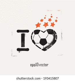 Football (soccer) love vector stencil. template graffiti on a wall. spray art